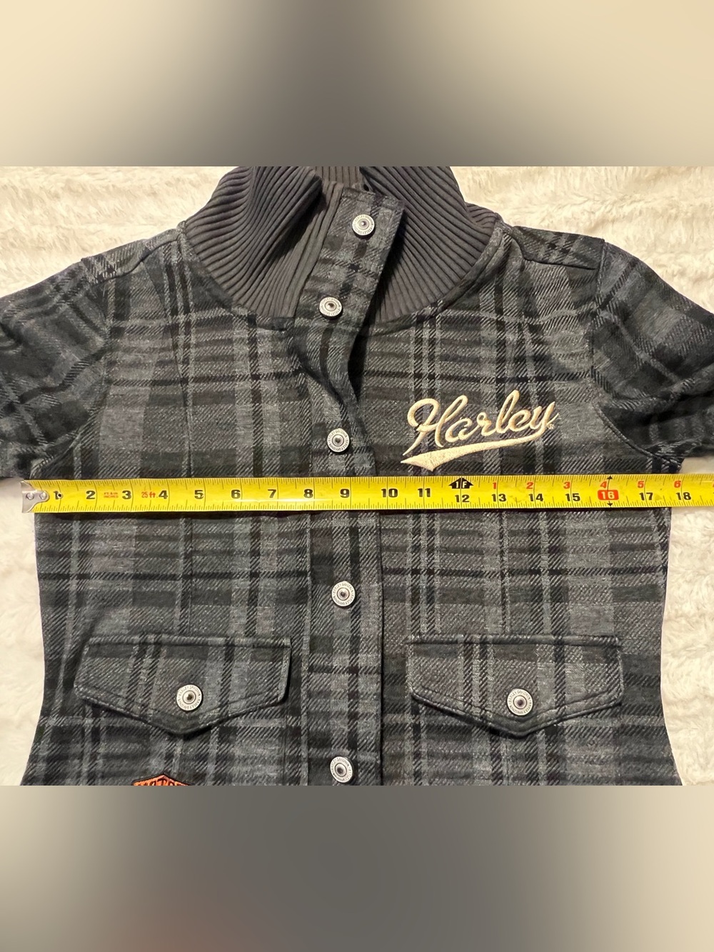 Vintage Harley-Davidson Woman’s Small, gray plaid cropped jacket, Y2K, excellent - Picture 14 of 16